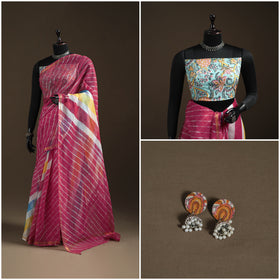 Nazaakat Kota Doria Cotton Plain Saree with Blouse Piece & Earrings 26