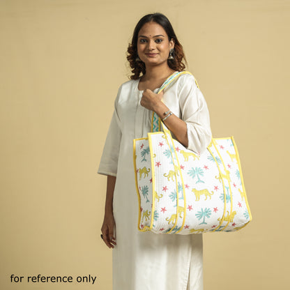 Yellow - Handcrafted Sanganeri Quilted Cotton Tote Bag