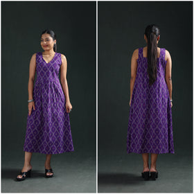 Pochampally Ikat Cotton Sleeveless Flared Long Dress for Women 20