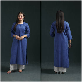 Plain Running Stitch Pintuck Cotton Straight Long Kurta for women 03
