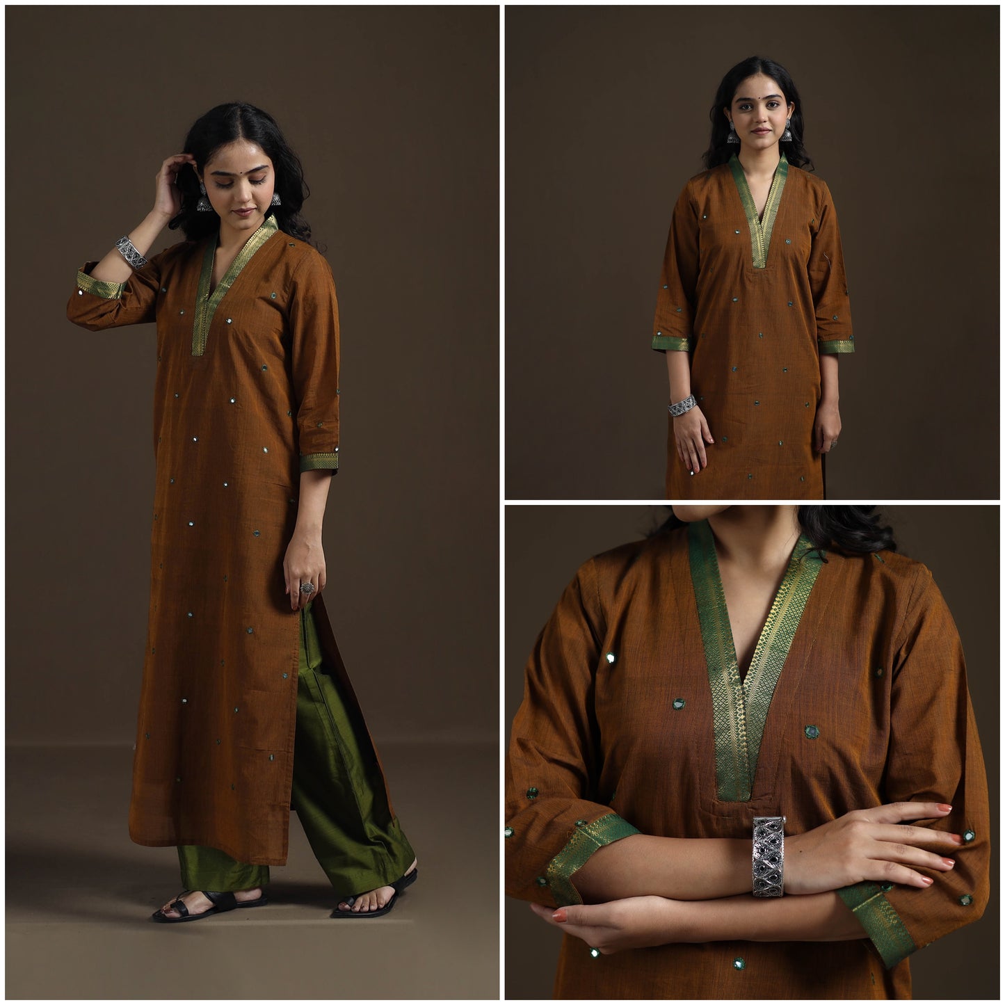 Mangalagiri Pure Handwoven Cotton Mirror Work Straight Kurta for women 10
