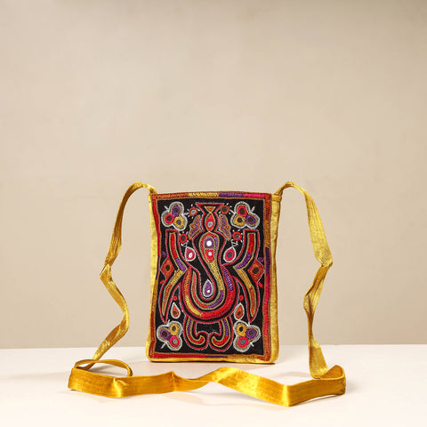 Multicolor - kutch ahir embroidery mashru silk sling bag