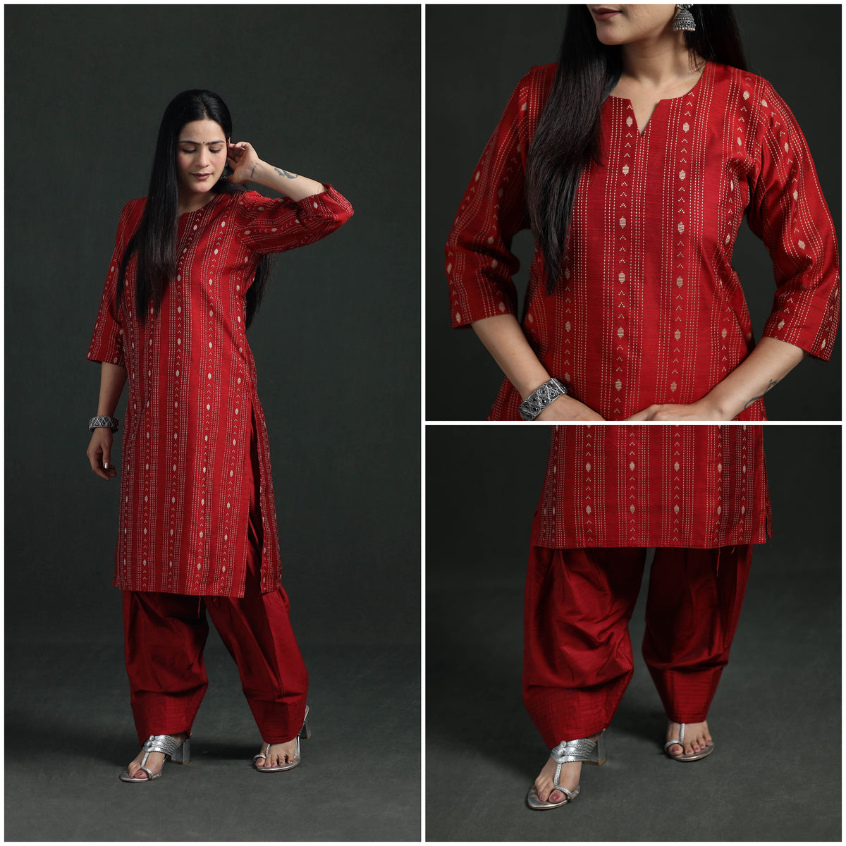 Spun Dupion Viscose Silk Thread Buti Straight Kurta with Salwar Set for women 07