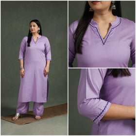 Plain Banana Fiber Soft Cotton Bead Work Straight Kurta with Palazzo Set for women 01