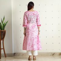 Pink - Kutch Batik Printed Cotton A-Line Kurta