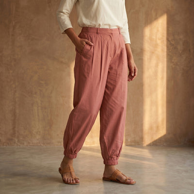 Peach - Cotton Lycra Elasticated Plain Pant for Women 09