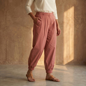 Peach - Cotton Lycra Elasticated Plain Pant for Women 09