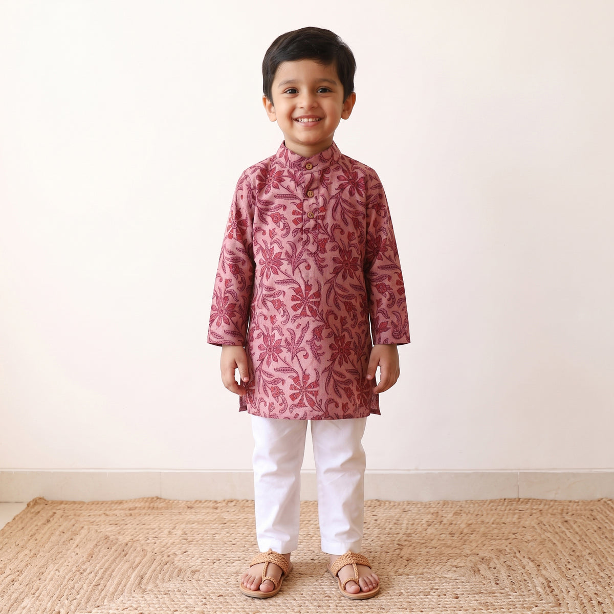 Pink - kids pure cotton kurta in bagru block prints (2-3
