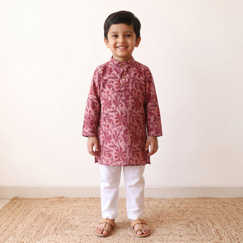 Pink - Kids Pure Cotton Kurta in Bagru Block Prints (2-3 Years) 76