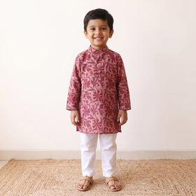Pink - kids pure cotton kurta in bagru block prints (2-3