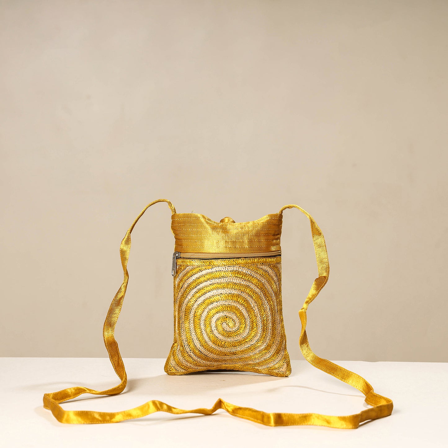 Yellow - kutch ahir embroidery mashru silk sling bag