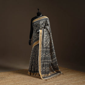Black - natural dyed pedana chanderi silk kalamkari saree