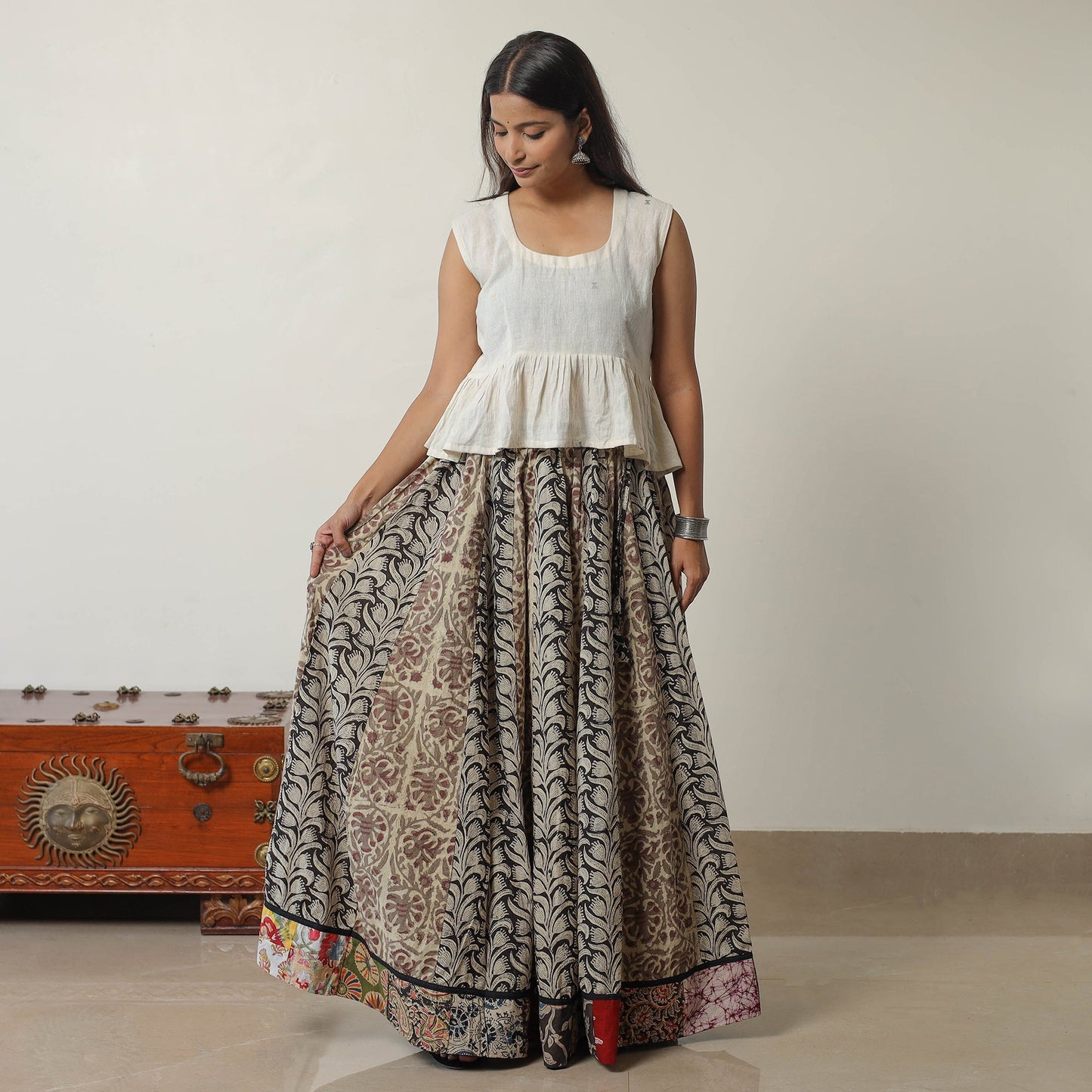  Bagru Block Printed 24 Kali Patchwork Cotton Long Skirt 13 