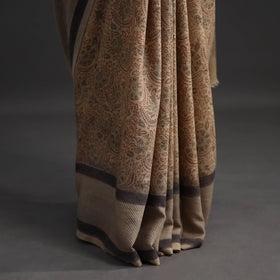 Beige Pedana Block Print Merino Wool Kalamkari Saree