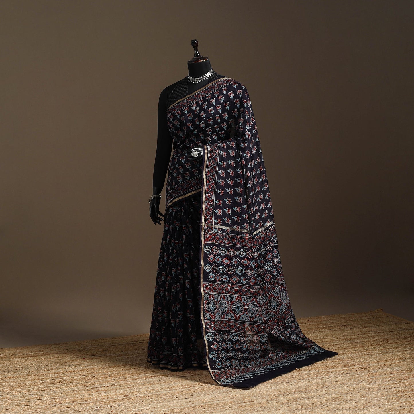 Chanderi silk hand bagru saree with zari border 08