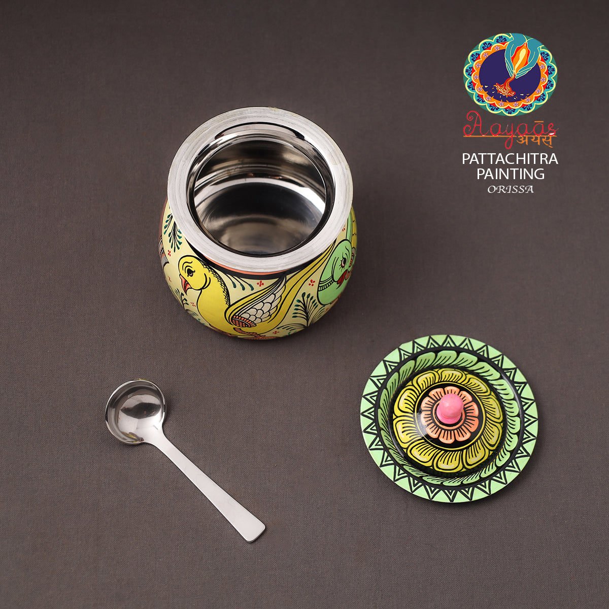 Odisha pattachitra handpainted stainless steel ghee pot