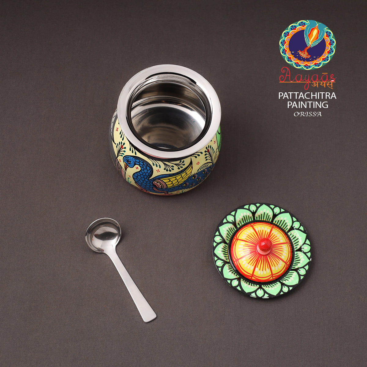 Odisha pattachitra handpainted stainless steel ghee pot