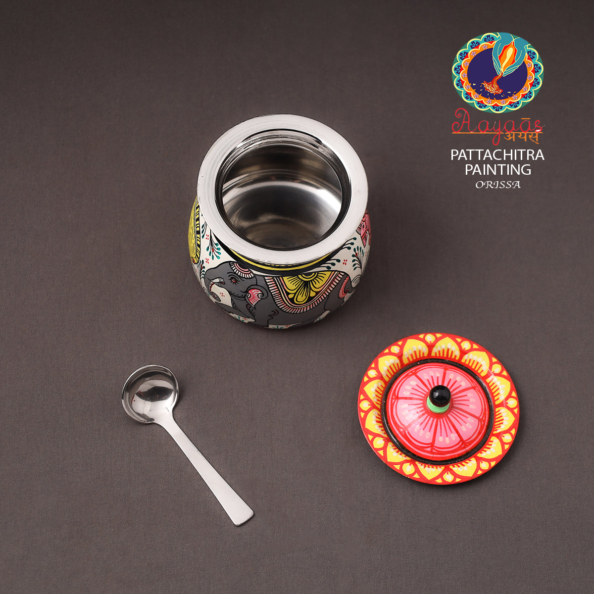 Odisha Pattachitra Handpainted Stainless Steel Ghee Pot 33