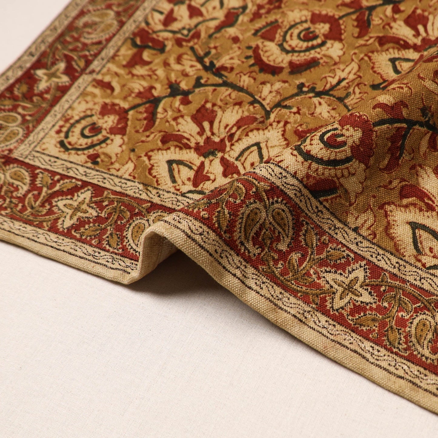 Brown - natural dyed pedana kalamkari cotton table mat 21
