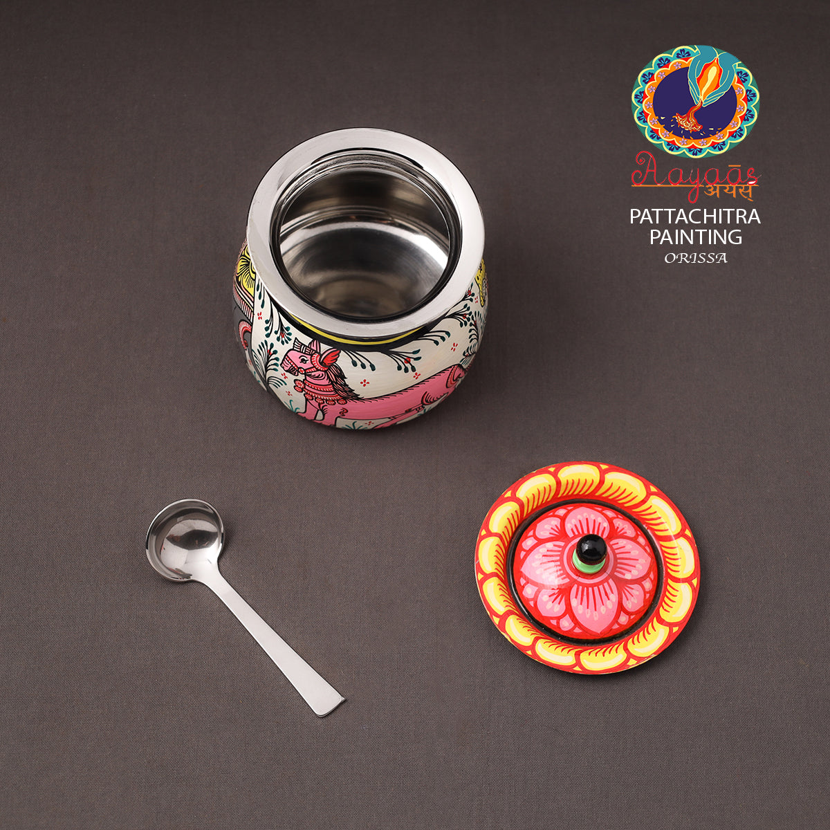 Odisha Pattachitra Handpainted Stainless Steel Ghee Pot 36