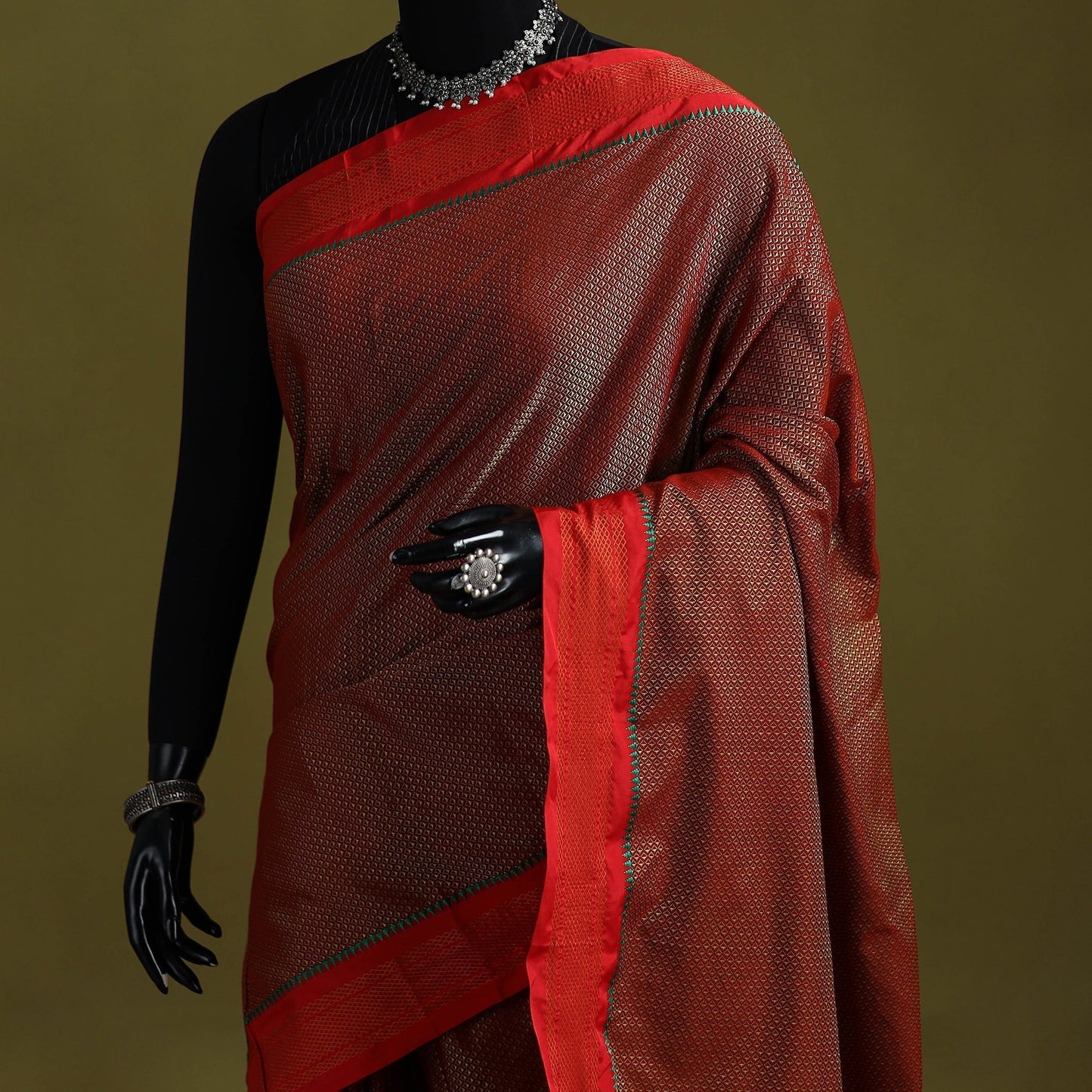 Silk cotton khun saree with ilkal pallu chikki paras border