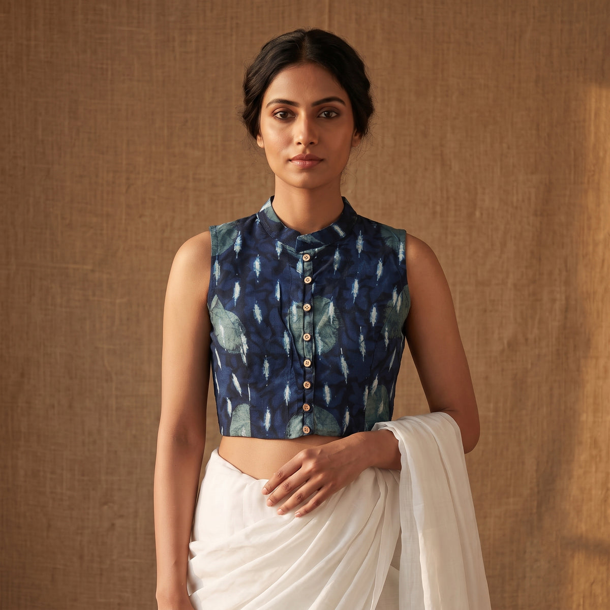 Ajrakh Hand Block Print Modal Silk Sleeveless Readymade Blouse 13