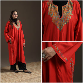 Kashmiri Sozni Hand Embroidered Handwoven Merino Wool Pheran 06