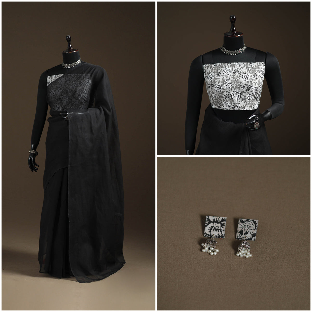 Nazaakat Kota Doria Cotton Plain Saree with Blouse Piece & Earrings 27