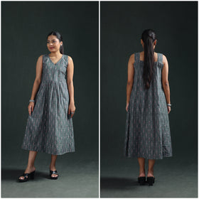 Pochampally Ikat Cotton Sleeveless Flared Long Dress for Women 18