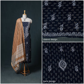 Lucknowi Chikankari Hand Work Unstitched Dress Material: Kurta & Dupatta with Jewellery 50