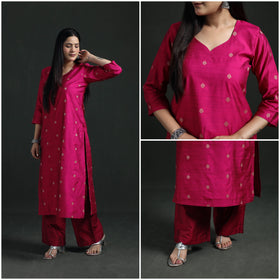 Spun Dupion Viscose Silk Thread Buti Straight Kurta with Palazzo Set for women 01