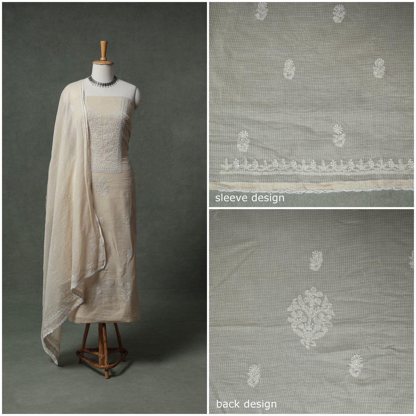 Lucknowi Chikankari Kota Doria Cotton Unstitched Dress Material: Kurta with Dupatta 25