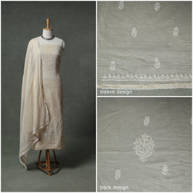 Lucknowi Chikankari Kota Doria Cotton Unstitched Dress Material: Kurta with Dupatta 25
