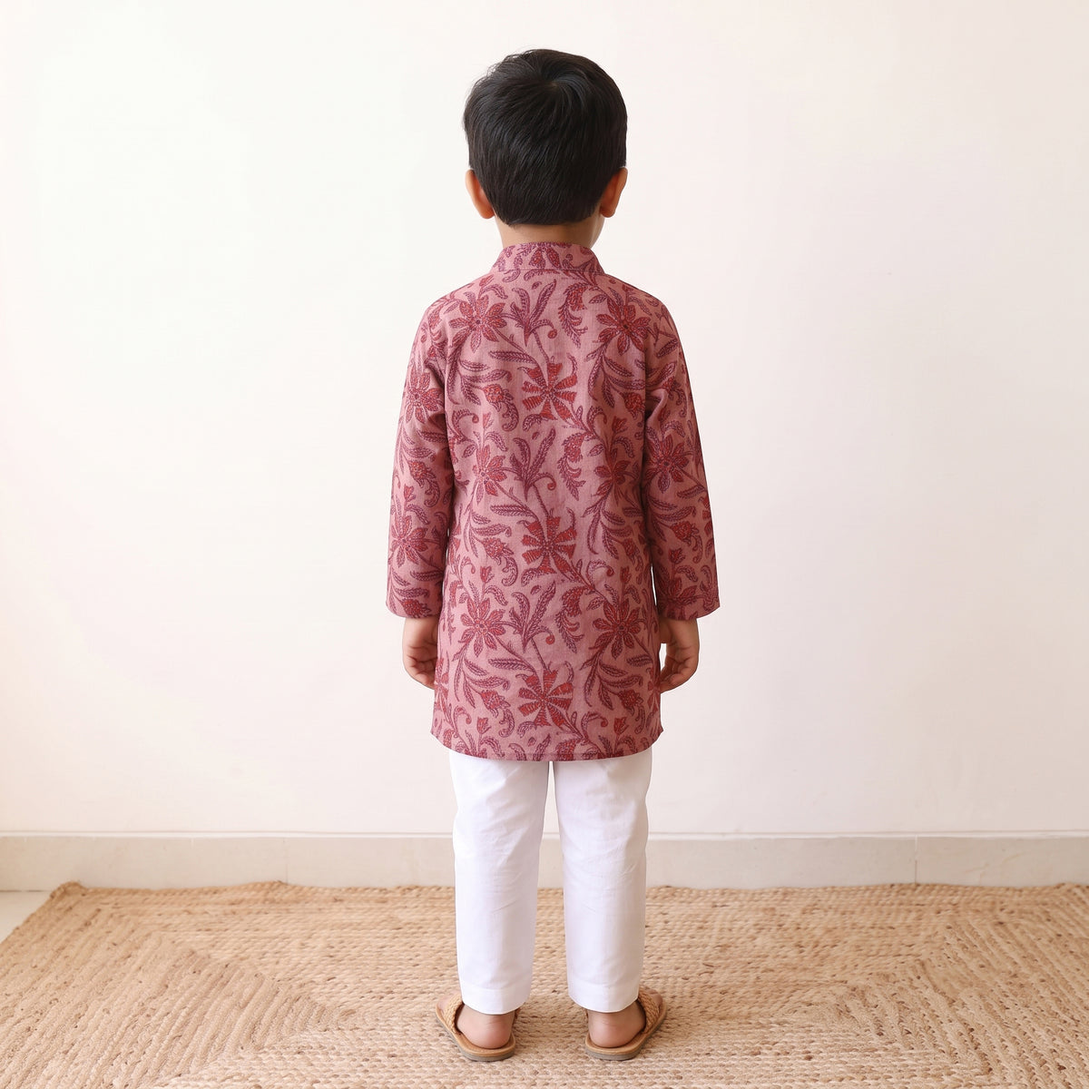 Pink - kids pure cotton kurta in bagru block prints (2-3