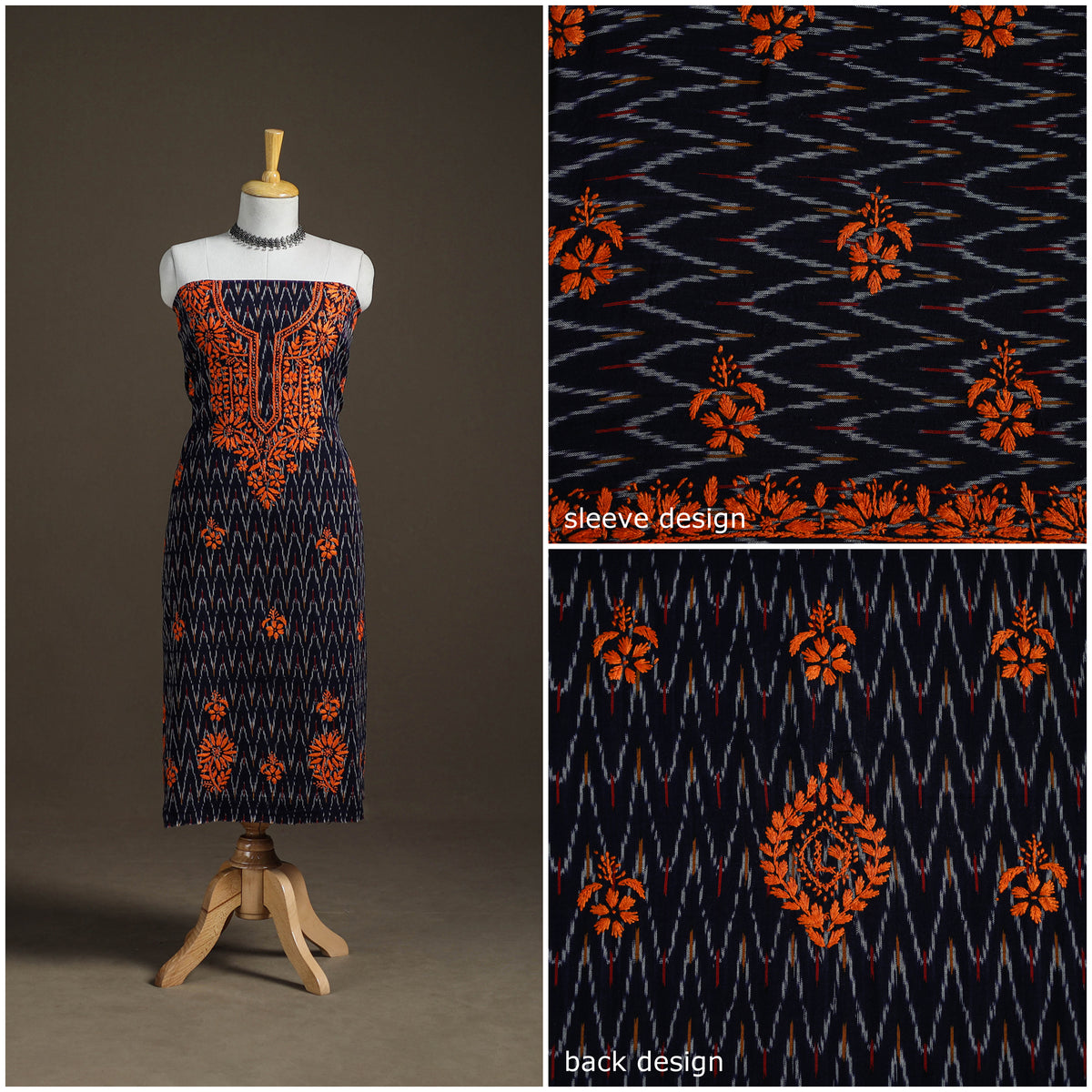 Lucknowi Chikankari Hand Embroidered Cotton Unstitched Kurta Material (2.5M) 08