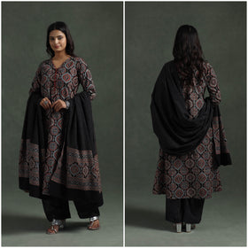 Ajrakh Hand Block Print Natural Dyed Cotton Suit Set with Dupatta for women 07