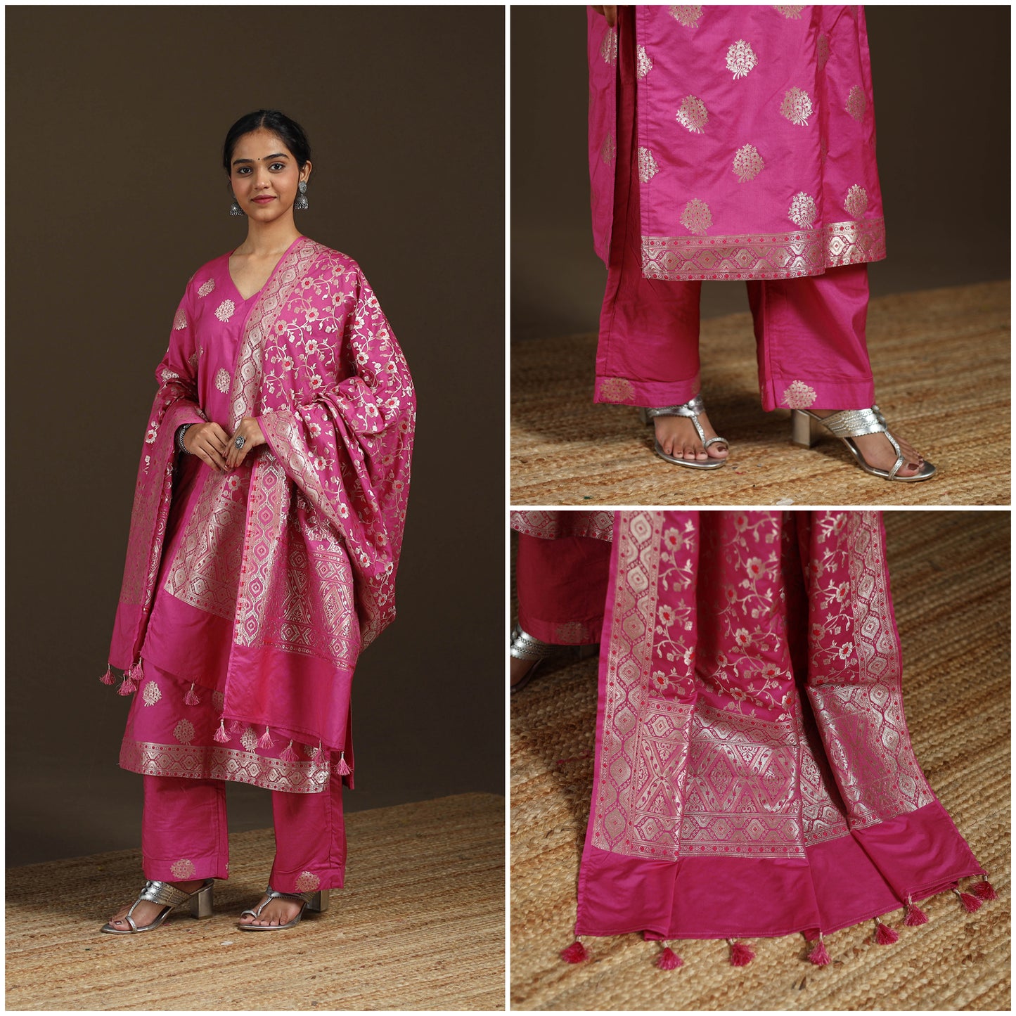 Banarasi Brocade Chiniya Silk Suit Set with Dupatta for Women 04