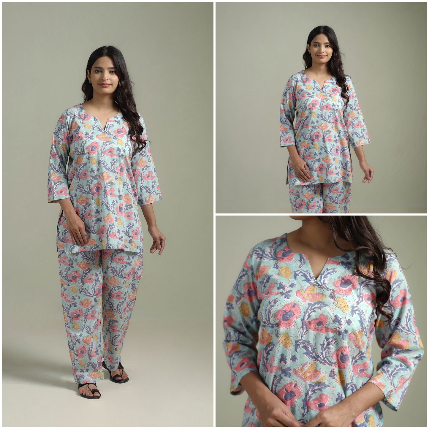 Sanganeri Floral Printed Cotton Night Suit for Women 07