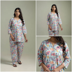 Sanganeri Floral Printed Cotton Night Suit for Women 07