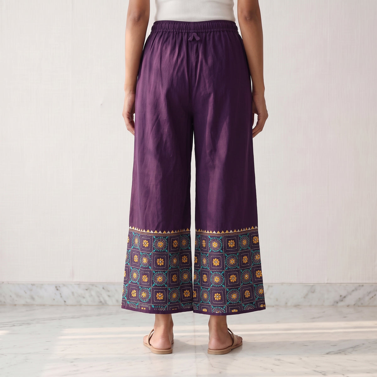 Bengal Kantha Hand Embroidered Cotton Palazzo 11
