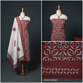 Barmer Applique Cutwork Kota Doria Cotton Unstitched Dress Material: Kurta, Bottom & Dupatta 08