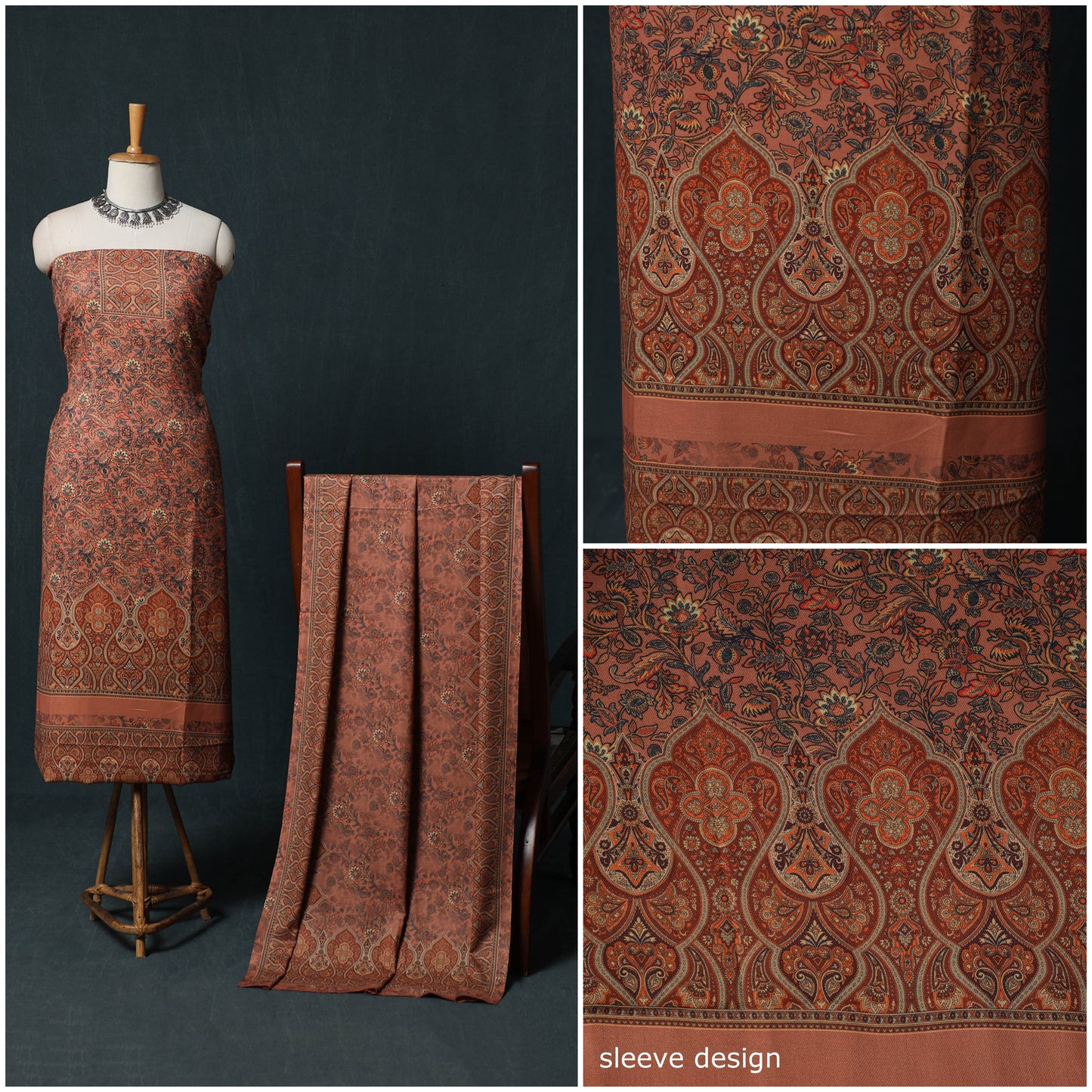 3pc Digital Print Wool Unstitched Dress Material Suit Set 105