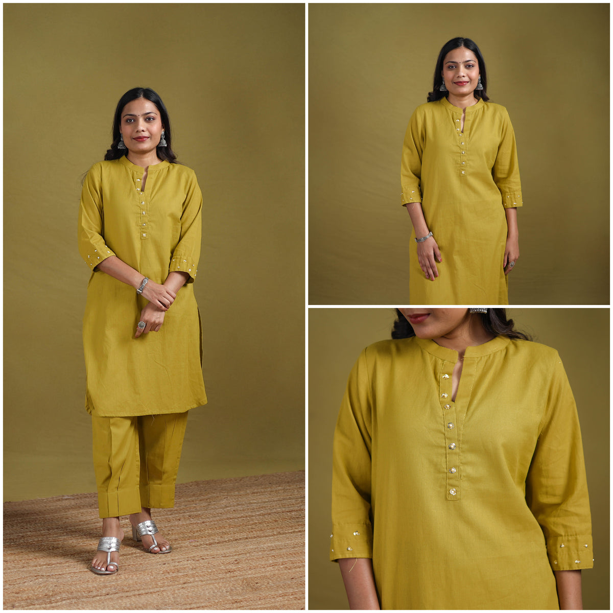 Sequin Work Flex Cotton Plain Straight Kurta with Pant Set for women 10