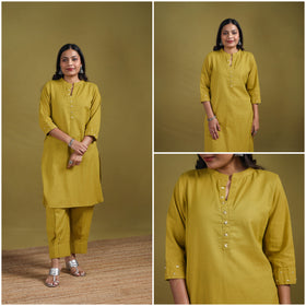 Sequin Work Flex Cotton Plain Straight Kurta with Pant Set for women 10