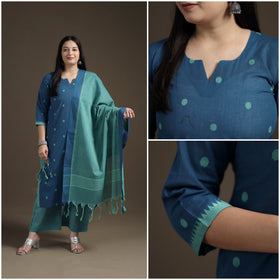 Jacquard Woven Cotton Straight Kurta with Palazzo & Dupatta Suit Set for Women 06