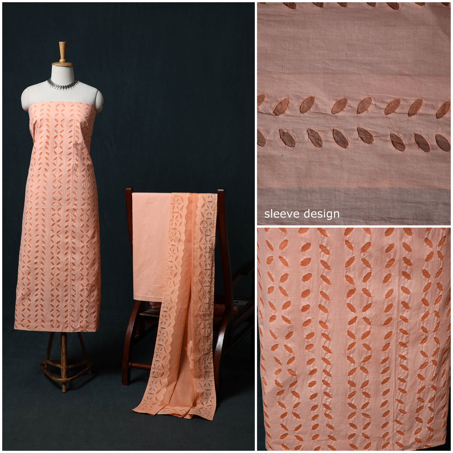 Peich - Barmer Applique Cutwork Cotton 3pc Unstitched Dress Material Suit Set 08