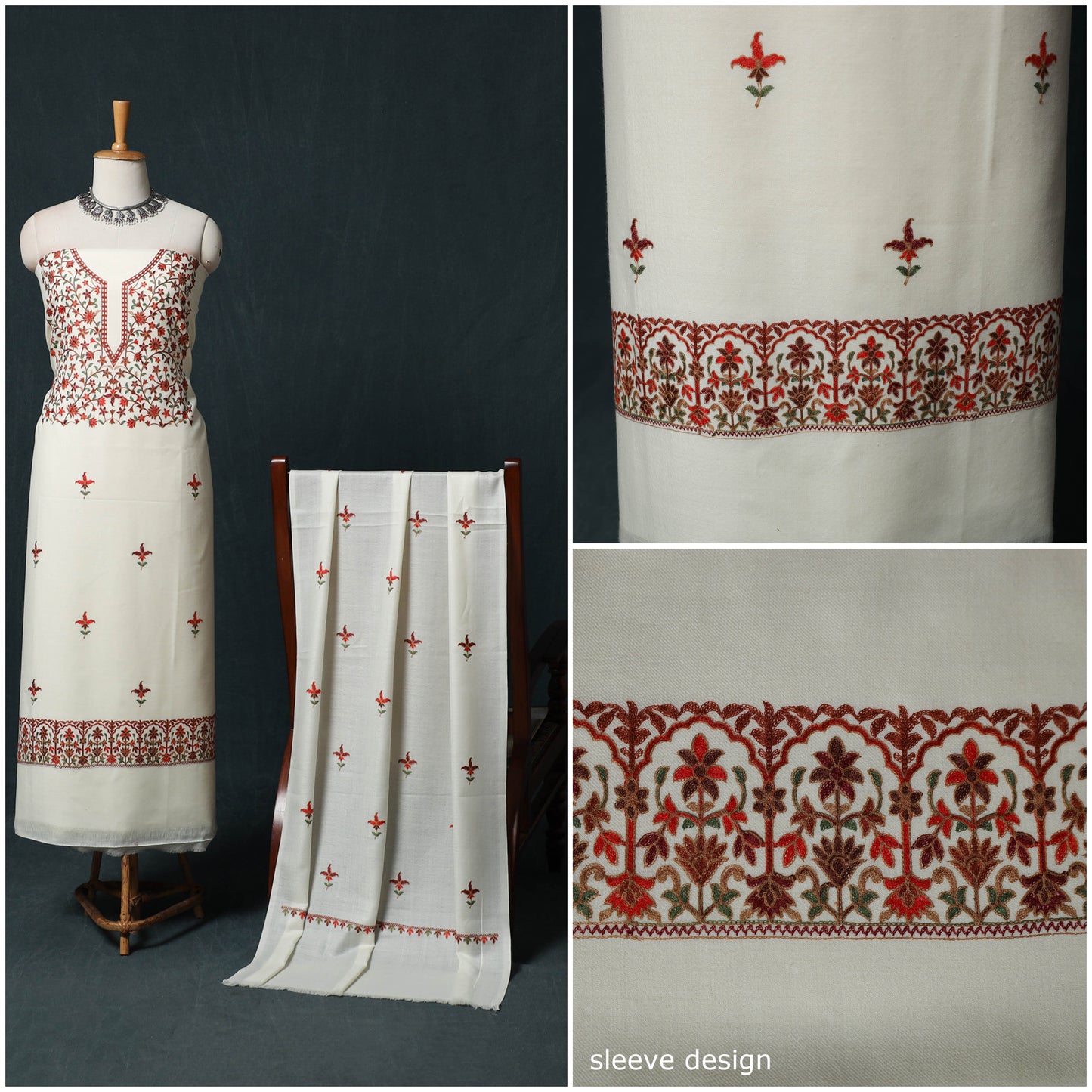 3pc Embroidered Wool Unstitched Dress Material Suit Set 10