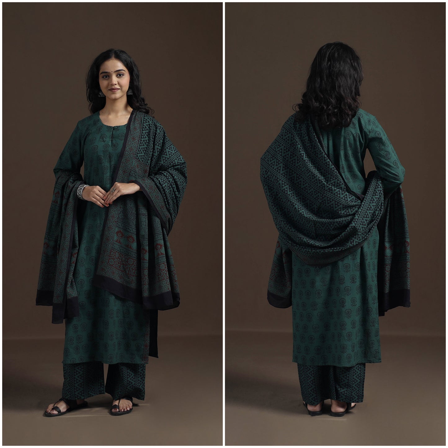 Natural Dyed Hand Block Bagh Print Cotton Suit Set with Dupatta for Women 29