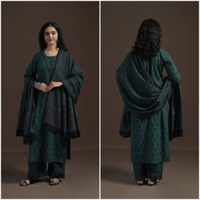 Natural Dyed Hand Block Bagh Print Cotton Suit Set with Dupatta for Women 29