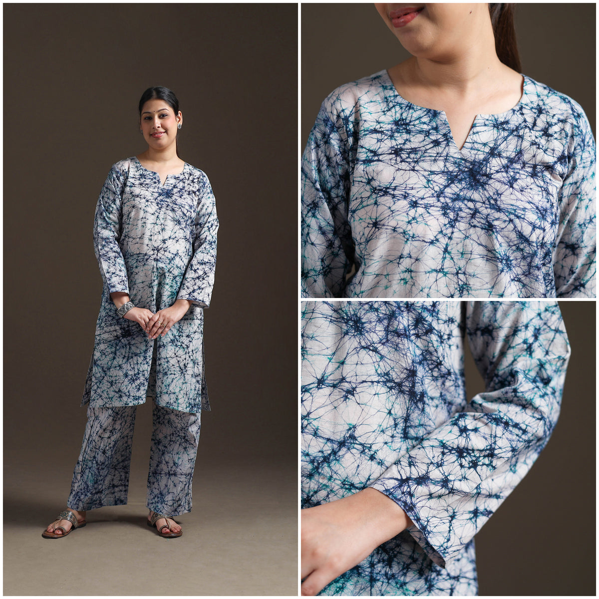Hand Batik Print Cotton Straight Kurta with Palazzo Set for women 08